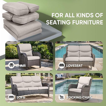 Outdoor Chair Cushion Set of 3, Waterproof Outdoor Seat Cushions 25x22, Patio Chair Cushions for Outdoor Furniture, Couch Cushion Replacement, Include 3 Back & 3 Seat Cushions, Smile/Beige