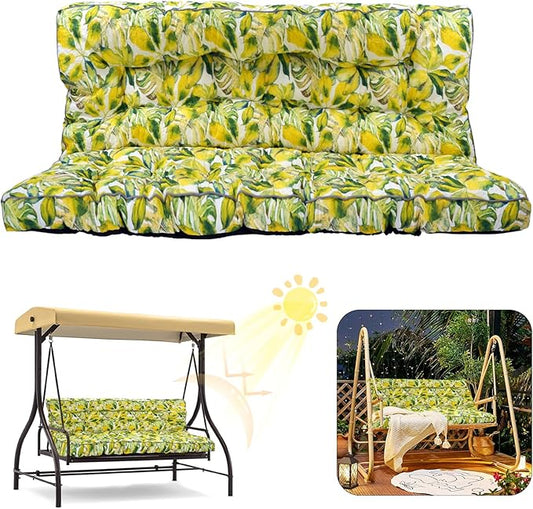 2/3 Seater Swing Replacement Cushion, Waterproof Porch Swing Cushions with Backrest, Thickened Bench Cushions for Outdoor Furniture, for Outdoor Patio Swing (Botanical Yellow, 63 * 40in)