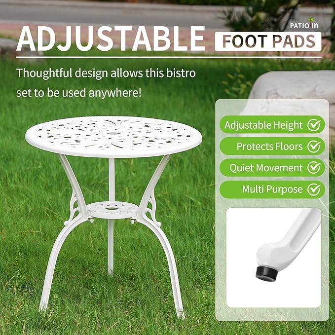 Outdoor Bistro Set 3 Piece, Bistro Table and Chair Set of 2, Cast Aluminum Patio Dinning Set with Umbrella Hole for Balcony, Garden, Porch