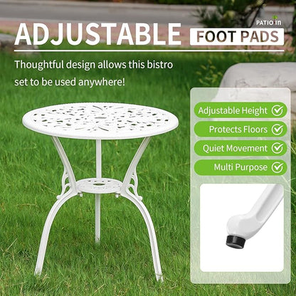 Outdoor Bistro Set 3 Piece, Bistro Table and Chair Set of 2, Cast Aluminum Patio Dinning Set with Umbrella Hole for Balcony, Garden, Porch
