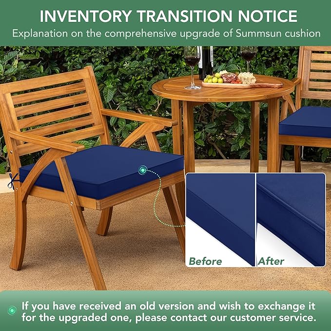 Summsun Outdoor Chair Cushions Set of 4: Waterproof & Fade Resistant Seat Cushion for Patio Furniture - 19 x 19 x 2 Inch Chair Pads with Ties and Hidden Zipper - Patio Chair Cushion Replacement, Navy