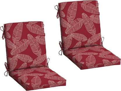 Arden 2-Pack Outdoor Patio Dining Chair Cushion, 20x44, Rain-Proof Seat Pad, Fade-Resistant Outdoor Cushion Red Leaf Palm
