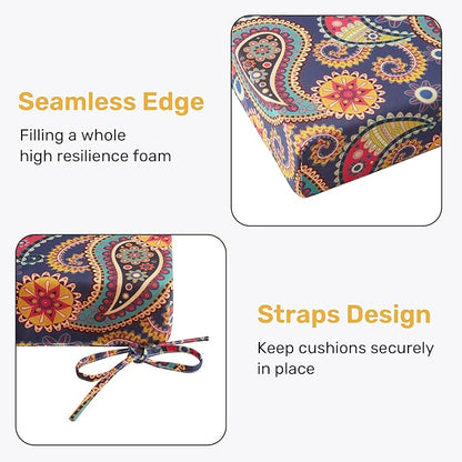 UNIKOME Outdoor Chair Cushions Pack of 4, Water Resistant Patio Cushions with Ties, High Density Sponge Filling Square Corner Seat Cushions for Outdoor Furniture, 19"*19"*3", Palmira Paisley