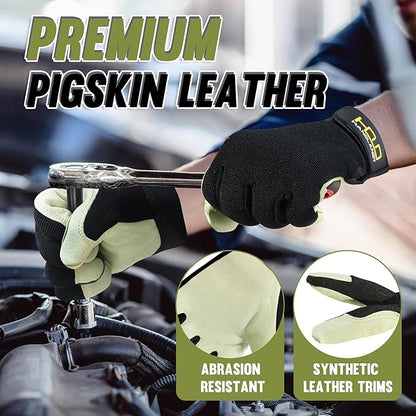 HANDLANDY Work Gloves for Men & Women, Utility Mechanic Working Gloves Touch Screen, Flexible Gardening Gloves for Yard