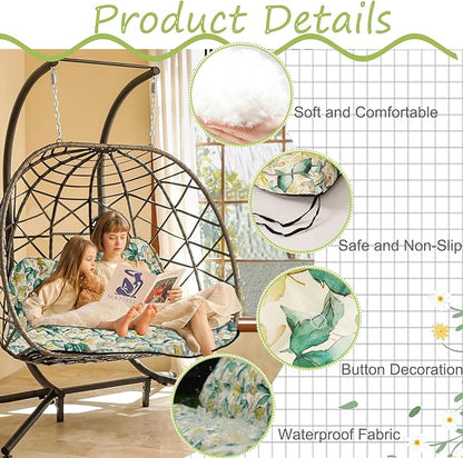 Swing Replacement Cushions with Backrest, 2 or 3 Seater Waterproof Non-Slip Overstuffed Swing Pad, Outdoor Bench Cushion for Porch Chair Swings Garden Furniture (Clover, 40 * 63 in)