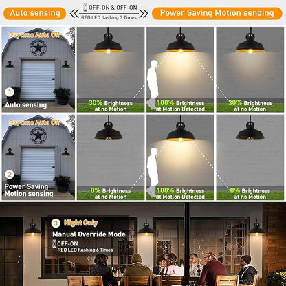 12.4" Dome Gooseneck Barn Light, Outdoor Anti-Rust&Waterproof Farmhouse Wall Sconce, Outdoor Wall Lanterns for Porch/Patio, E26 Base 100W Max(Black 1-Pack Motion Sensor Outdoor Lights)