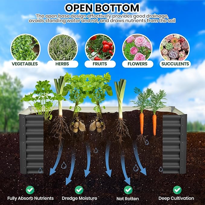 GarveeHome 6 * 3 * 2FT Raised Garden Bed Kit, Galvanized Raised Garden Beds Outdoor for Gardening, Above Planter Boxes, Large Garden Bed for Vegetables, Fruits, Dark Grey, 2 Pcs