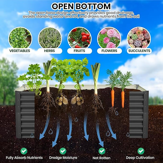 GarveeHome 6 * 3 * 2FT Raised Garden Bed Kit, Galvanized Raised Garden Beds Outdoor for Gardening, Above Planter Boxes, Large Garden Bed for Vegetables, Fruits, Dark Grey, 2 Pcs
