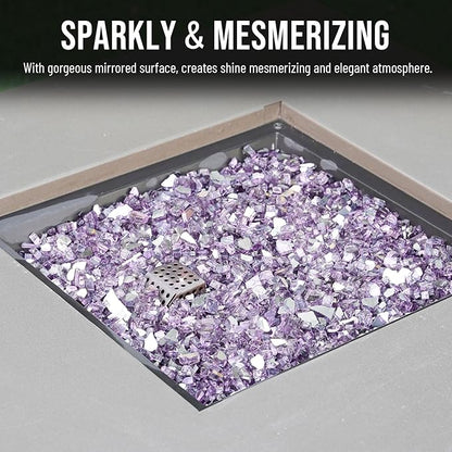 Skyflame 1/4 inch Reflective Fire Pit Glass, High Luster Purple Fire Glass for Gas Fireplace Fire Pit Landscaping