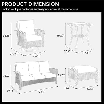 LayinSun 6 Piece Wicker Patio Furniture Set, Classis Outdoor Conversation 360 Degree Swivel Chairs Set with Coffee Table