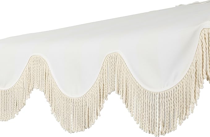 JONATHAN Y Half Umbrella UMB1201K Beverly 9 ft. Designer Classic Scalloped Fringe Market Patio with Crank, Tilt Button and UV Protection in Cream/White, White Pole