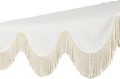 JONATHAN Y Half Umbrella UMB1201K Beverly 9 ft. Designer Classic Scalloped Fringe Market Patio with Crank, Tilt Button and UV Protection in Cream/White, White Pole
