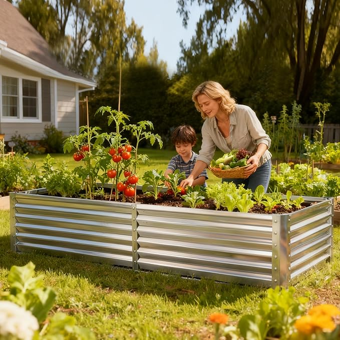 NEWBULIG 6x3x2ft Galvanized Raised Garden Bed with Greenhouse Cover, Outdoor Metal Planters Box for Planting Vegetables, Flowers & Herbs, Easy Assembly, Clear