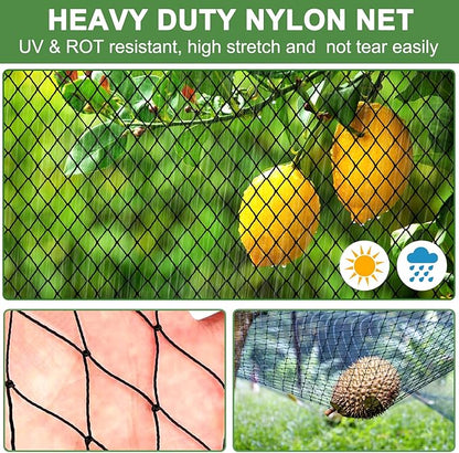 DQS Bird Net - 25' x 50' Garden Netting with 2.4" Square Mesh Protect Fruit Tree, Plant and Vegetables from Poultry, Deer and Pests, Heavy Duty Bird Netting for Garden, Farm, Orchard
