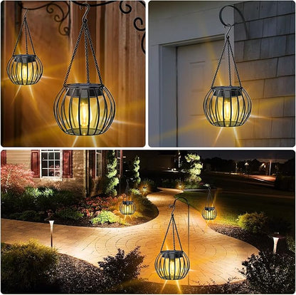 UBright 2 Pack 15" Solar Lights Outdoor Decorative Metal Solar Lanterns Outdoor Waterproof Hanging Lights for Outside Lanterns for Garden Yard Patio