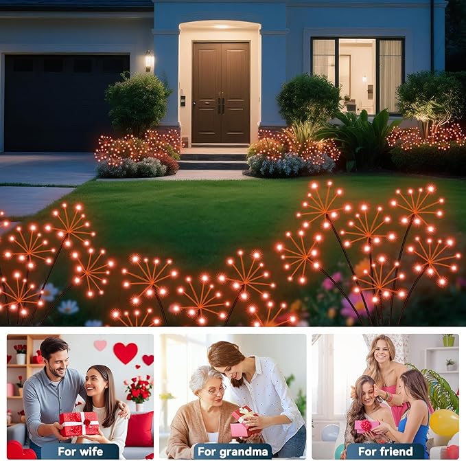 Slyuexu Solar Garden Lights 2 Pack Waterproof Swaying Starburst Light Solar Outdoor Lights for Yard Patio Walkway Pathway Party Wedding Decoration, Unique Gifts for Women, Orange