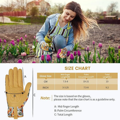 Pleneal Gardening Gloves for Women - Leather Garden Gloves Thorn Proof, Outdoor Protective Working Gloves