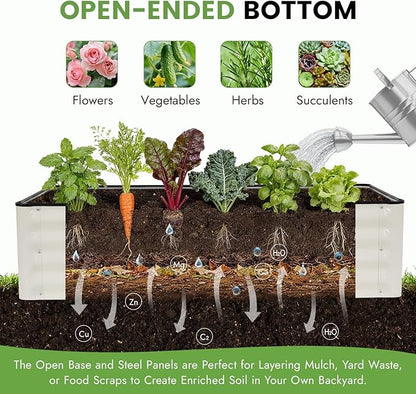 INNO STAGE Galvanized Raised Garden Bed Kits, 4x2x1ft Metal Raised Garden Beds Outdoor, Steel Raised Planter Bed with Gloves for Vegetables & Flowers Patio Ground Planter Box (White, 2PCS)