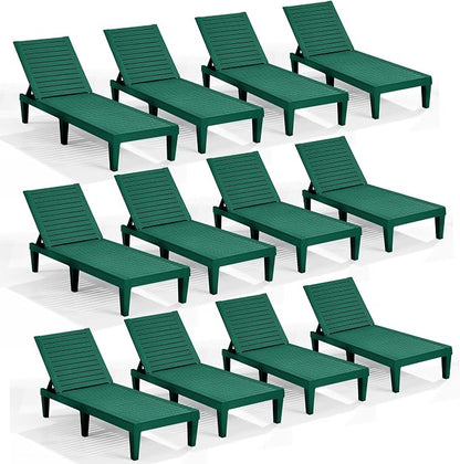 Nestl Sun Tanning Chair - Forest Green Chaise Lounge Chair Outdoor, Lightweight Pool Lounge Chairs Set of 12, Adjustable 5-Position Reclining Lawn Chair, Waterproof Beach Outdoor Lounge Chairs