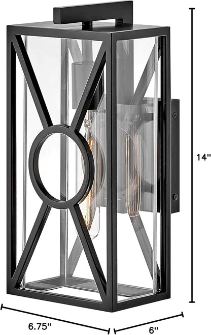 Hinkley Brixton Medium Wall Mount Outdoor Lantern - Rust & Corrosion Resistant, Clear Mitered Glass, Composite - Black Finish