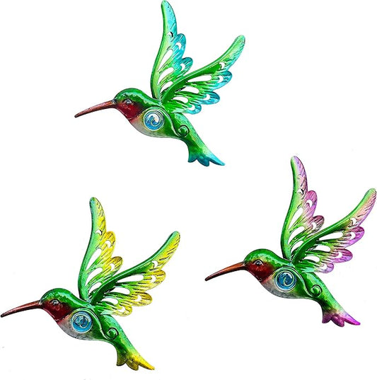 Metal Hummingbird Wall Decor, Wall Art Hanging Sculpture for Patio Fence, Set of 3, 9 Inch, Indoor Outdoor Gift for Family