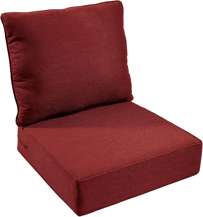 Outdoor Chair Cushion Set, 24x24 Waterproof Patio Chair Cushions, 6" Thickened Seat Cushion for Outdoor Chairs and Couch, Include 1 Back & 1 Seat Cushion, Thick/Red