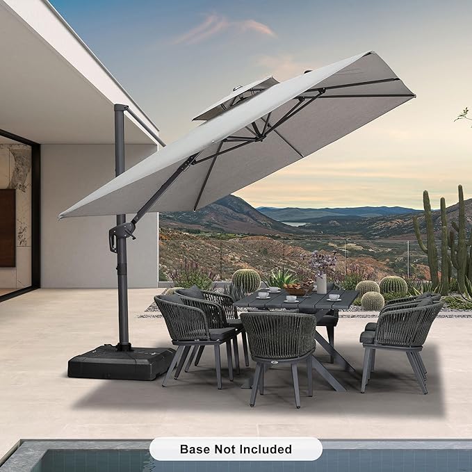 PURPLE LEAF Cantilever Patio Umbrella Outdoor Aluminum Offset Square Umbrella Windproof Heavy Duty Hanging Outside Umbrella for Deck Pool Garden