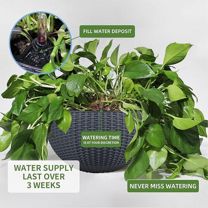 Dexceder 10.5 Inch Large Self Watering Hanging Planters Indoor Outdoor, Thickened Hanging Basket Flower Plant Pot with Water Level Indicator (Gray)