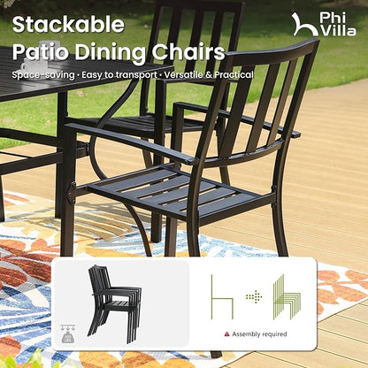 PHI VILLA 9 Pieces Outdoor Dining Table Set for 8, 60” Square Metal Dining Table & Stackable Dining Chairs, Large Dining Furniture Set for Patio, Deck, Yard, Porch