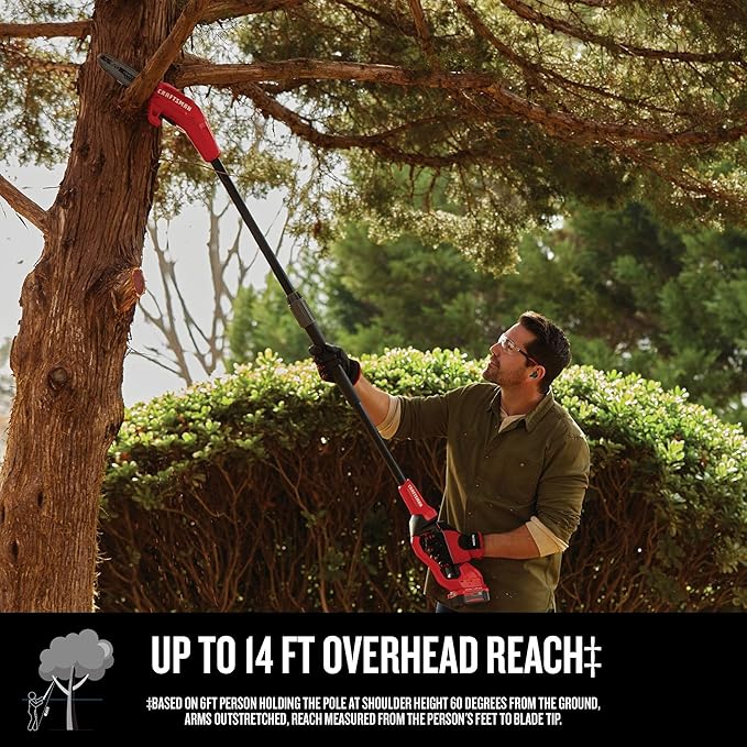 CRAFTSMAN Pole Saw, Pole Saws for Tree Trimming, Cordless V20 Tool-Only Tree Trimmer, Up to 14 Ft Extended Reach (CMCCSP20B)