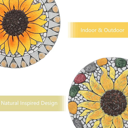 PINPON 3 Pack Gerbera Stepping Stones – 10 Inch Cement Garden Pavers with Colorful Pebble Border, Hand-Painted Outdoor Walkway Stones, Weather-Resistant Decorative Path Stones for Patio & Yard