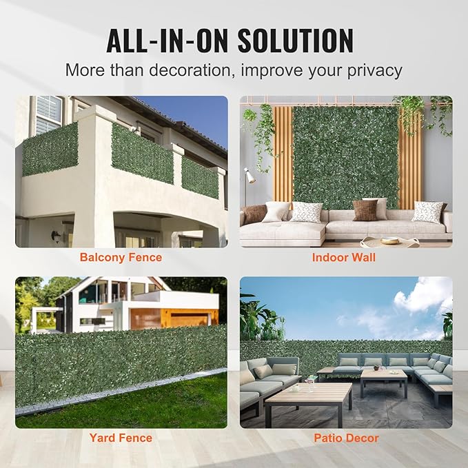 VEVOR Artificial Ivy Privacy Fence Screen, 59 x 98 in Faux Ivy Vine Leaf Hedges Fence, Greenery Privacy Fence with Strengthened Joint, Green Wall Decoration for Outdoor Garden, Yard, Balcony