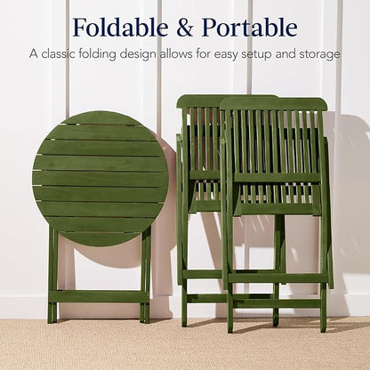 Best Choice Products 3-Piece Acacia Wood Bistro Set, Folding Patio Furniture for Backyard, Balcony, Deck w/ 2 Chairs, Round Coffee Table, Teak Finish - Olive