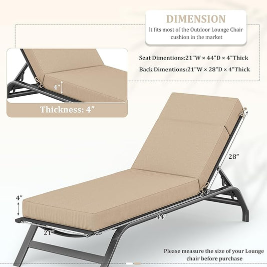 Chaise Lounge Cushions Outdoor, 72" L X 21" W X 4" D Lounge Chair Cushions for Outdoor Furniture, High-Density Foam Outdoor Chaise Cushion-Waterproof Fade-Resistant ThickPatio lounge chair cushion