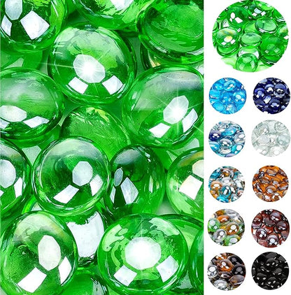 onlyfire Flat Fire Glass Beads for Propane Fire Pit, 1/2 Inch Reflective Firepit Glass Rocks 10 Pounds Flat Marbles for Gas Fireplace and Fire Pit Table, Emerald Green