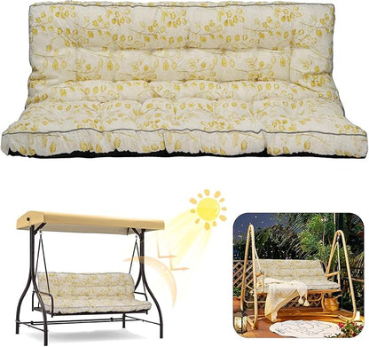 2/3 Seater Swing Replacement Cushion, Waterproof Porch Swing Cushions with Backrest, Thickened Bench Cushions for Outdoor Furniture, for Outdoor Patio Swing (Yellow Leaves, 63 * 40in)