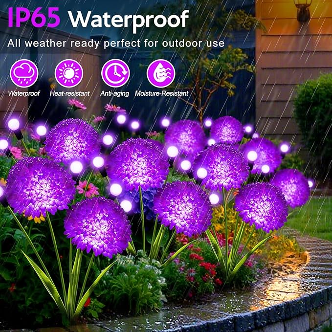 Solar Garden Lights, 6 Pack Solar Purple Swaying Firefly Lights with Flowers, Waterproof Purple Halloween Flowers Light Outdoor for Garden Patio Yard Fall Decoration, Gifts for Women Mother's Day