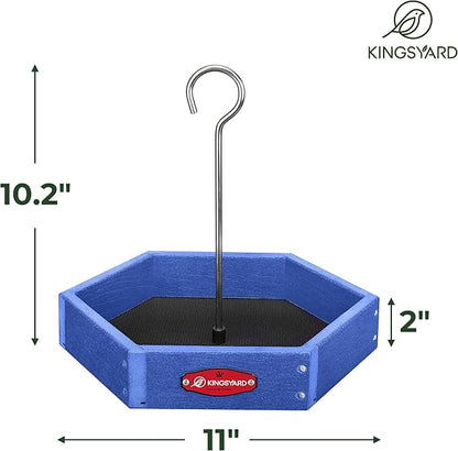 Kingsyard Large Hanging Platform Bird Feeder Weatherproof Durable, Recycled Plastic Tray with Metal Mesh, Easy Clean Outdoor Feeder for Cardinals Bluebirds Wild Birds, Blue