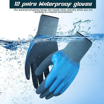 Mimorou 12 Pairs Waterproof Work Gloves for Men and Women Gardening Glove Liquid Proof Double Coated Working Glove Mitten