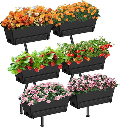 Sunexinlo 3-Tier Vertical Garden Planter with 6 Boxes, 31" Tall Raised Garden Bed with Adjustable Feet for Herbs, Flowers, Vegetables, Ideal for Indoor, Outdoor, Patio, Balcony, Deck Use, Black