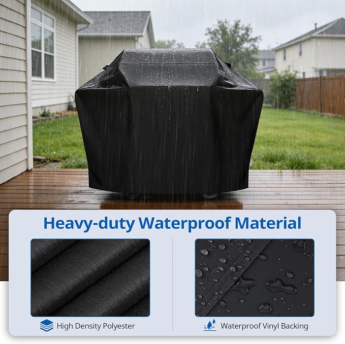 SunPatio Barbecue Grill Cover 65 Inch, Outdoor Heavy Duty Waterproof Charcoal Gas Grill Cover, Fade Resistant, All Weather Protection Compatible for Weber Charbroil Nexgrill and More, Black