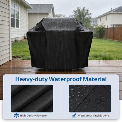 SunPatio Barbecue Grill Cover 65 Inch, Outdoor Heavy Duty Waterproof Charcoal Gas Grill Cover, Fade Resistant, All Weather Protection Compatible for Weber Charbroil Nexgrill and More, Black