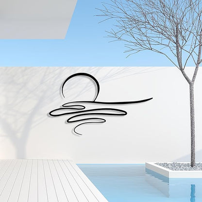 Sunrise Metal Wall Art, Sunset Metal Wall Decor for Living Room, Sunshine Line Art Home Decor Outdoor Indoor, Sun Design Modern Artwork for Walls, Abstract Sunset Wall Decor, Housewarming Gifts