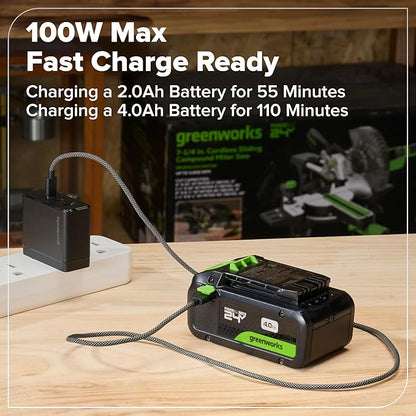 GREENWORKS 24V (6-TOOL) Combo (Drill, Impact Driver, Circular Saw, Reciprocating Saw, Multi-Tool, Flashlight), 4.0Ah + 2.0Ah (24,000mAh Power Bank) Batteries, (2) Cables, 65W Rapid Charger