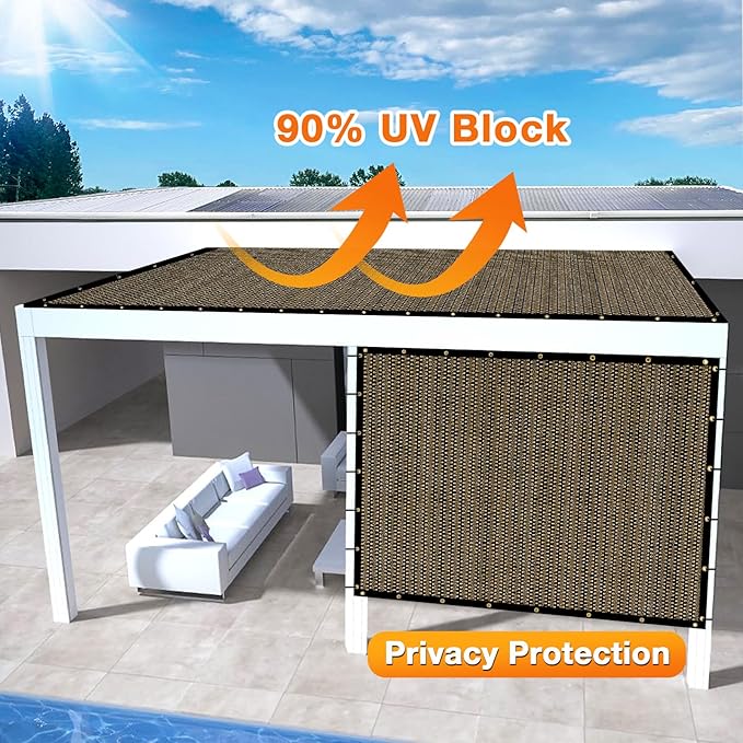 Artpuch Outdoor Pergola Shade Cover 13x15 FT Sun Shade Cloth with Grommets Mocha 90% UV Protection Canopy Patio Privacy Screen (Customized Available)