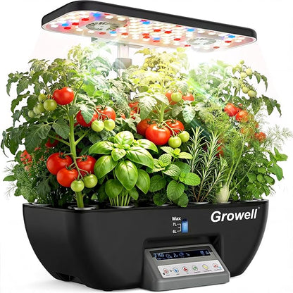 Growell Hydroponics Growing System Kit, 17 Pods Indoor Herb Garden with 2 Fans Circulation, Grow Light, Smart Water Cycle, Auto Timer, 10L Water Tank, Perfect Indoor Gardening System Gifts(Black/Grey)