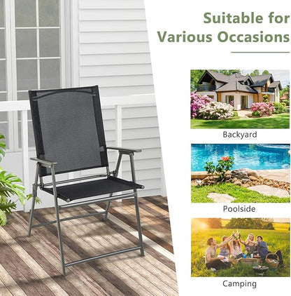 Giantex Patio Folding Chairs Set of 2, Outdoor Lawn Chairs with Rustproof Metal Frame, Portable Dining Chairs for Porch, Deck, Garden, Backyard, Camping