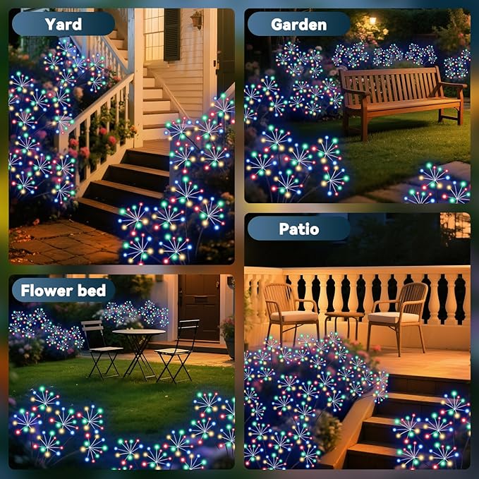 Slyuexu Solar Garden Lights 2 Pack Waterproof Swaying Starburst Light Solar Outdoor Lights for Yard Patio Walkway Pathway Party Wedding Decoration, Unique Gifts for Women, Multicolor