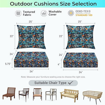 Outdoor Cushions for Patio Furniture,Outdoor Seat Cushion Set 24 x 24 x 5.75 Inch,Waterproof & Fade Resistant Outdoor Chair Cushions,Patio Chair Cushion, Black Nightingale