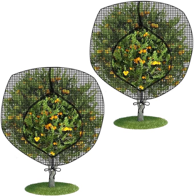 Fruit Tree Netting Covers with Zipper to Protect from Squirrels and Birds Large Netting for Fruit Trees Net Protection, Black, 71" x 75", 2 Pack